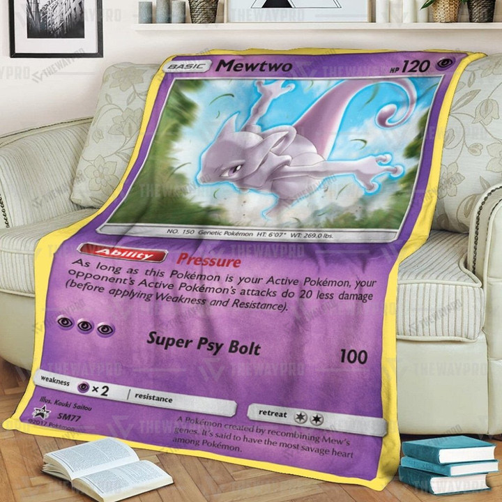 Anime Pkm Mewtwo Psychic Custom Soft Blanket / S/(43X55)