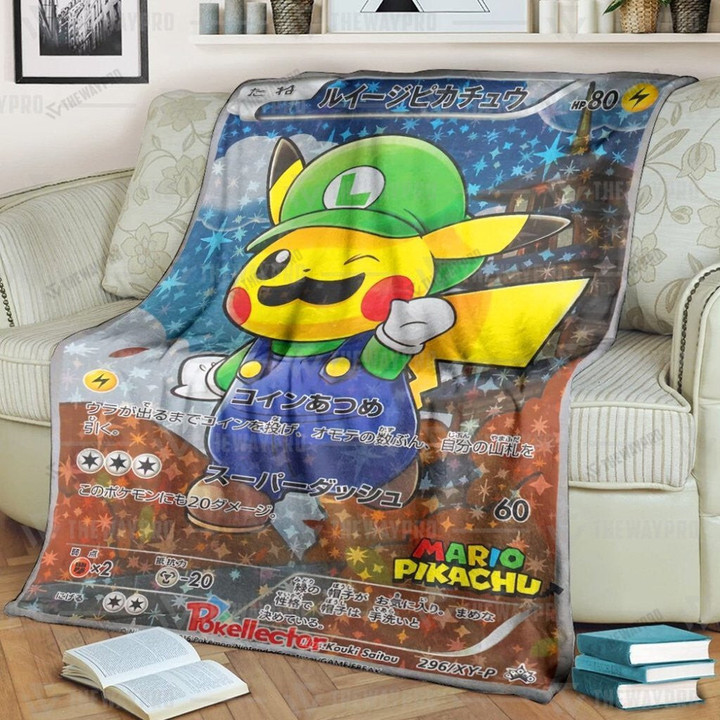 Anime Pkm Luigi Pikachu Custom Soft Blanket / S/(43X55)