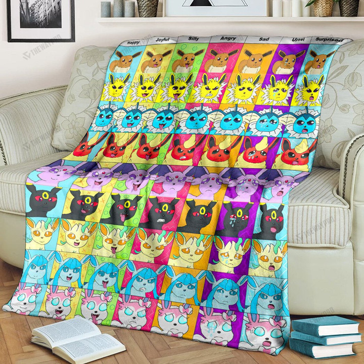 Anime Pkm Eevee And The Evolution Emotion Faces Custom Soft Blanket / S/(43X55)
