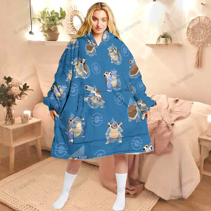 Anime Pkm Blastoise Custom Fleece Blanket Hoodie Adult / Free Size