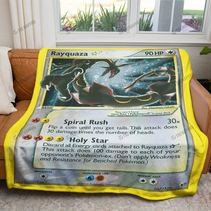 Anime Rayquaza Gold Star Holo Custom Soft Blanket
