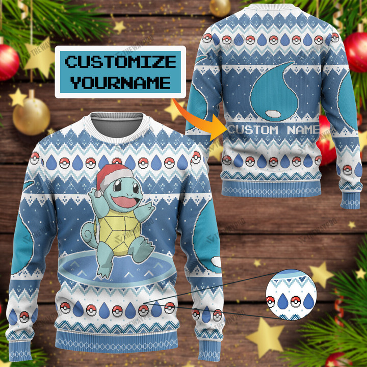 Squirtle Custom Name Christmas Ugly Imitation Knitted Sweatshirt