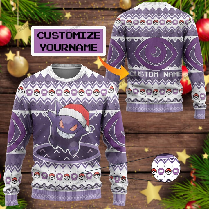 Gengar Custom Name Christmas Ugly Imitation Knitted Sweatshirt