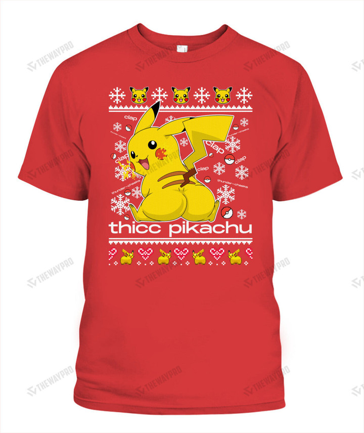 Christmas Ugly Pattern Thicc Pikachu Custom Graphic Apparel - Unisex T-Shirt | G5000