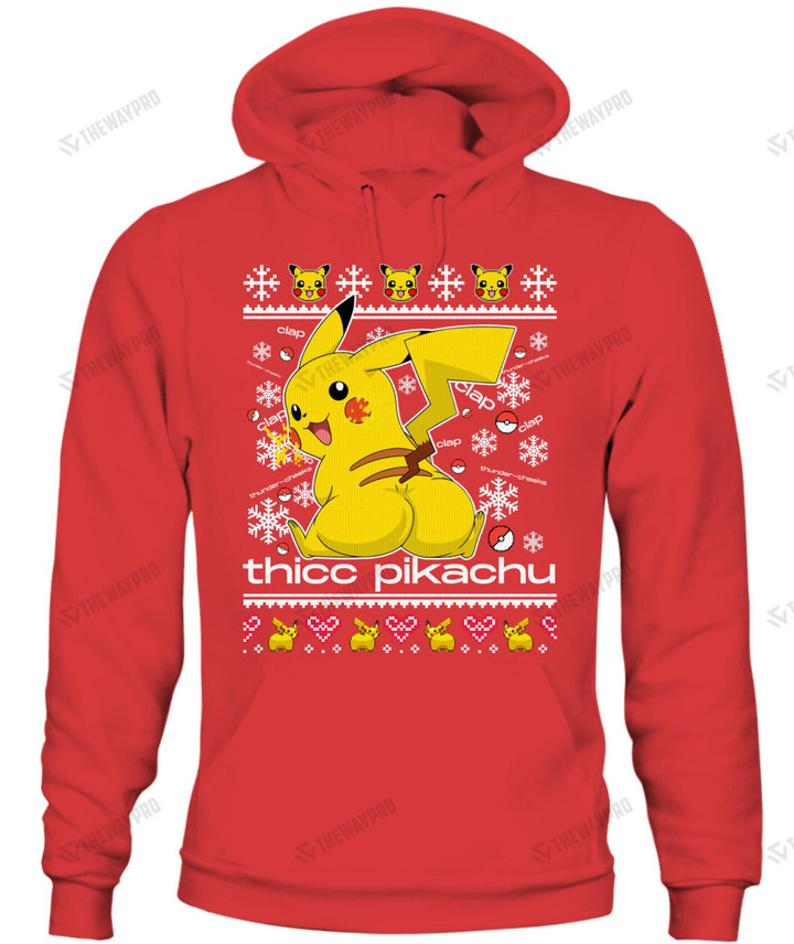 Christmas Ugly Pattern Thicc Pikachu Custom Graphic Apparel - Unisex Hoodie | G18500