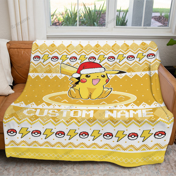 Pikachu Christmas Custom Name Soft Blanket