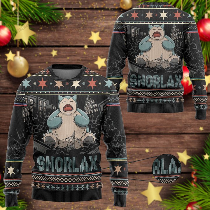 Snorlax Sleeping Kaiju Kaiju Custom Christmas Ugly Imitation Knitted Sweatshirt