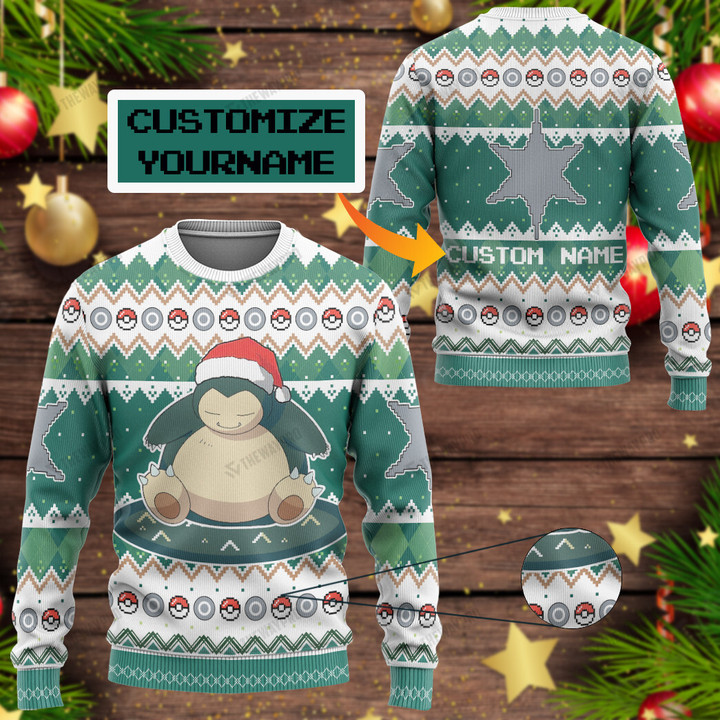 Snorlax Custom Name Christmas Ugly Imitation Knitted Sweatshirt