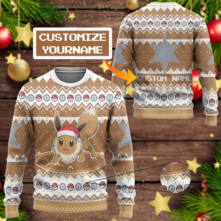 Eevee Custom Name Christmas Ugly Imitation Knitted Sweatshirt