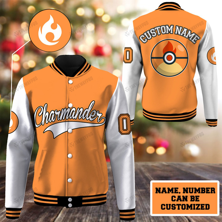Charmander Custom Name Baseball Jacket