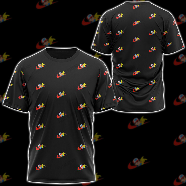 Ash and Pika Swoosh Custom T-Shirt Apparel