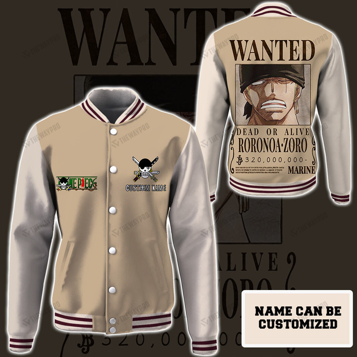 One Piece Wanted Roronoa Zoro Custom Name Baseball Jacket