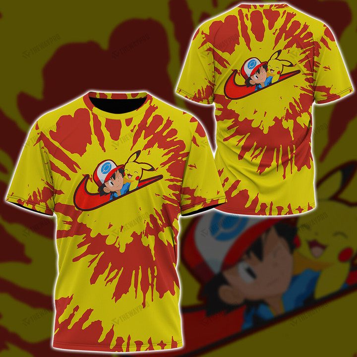 Ash and Pika Swoosh Tie Dye Custom T-Shirt