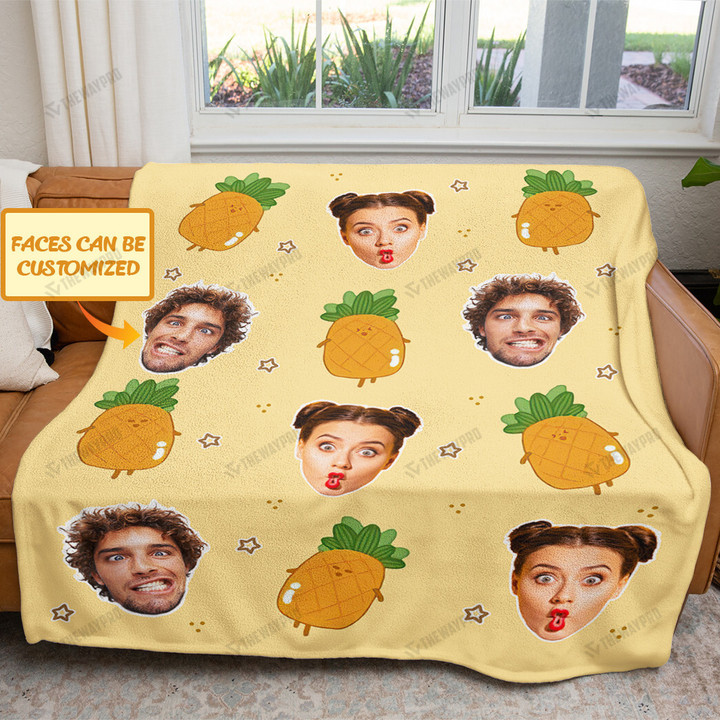 Personalized Face and Pineapple Custom Soft Blanket