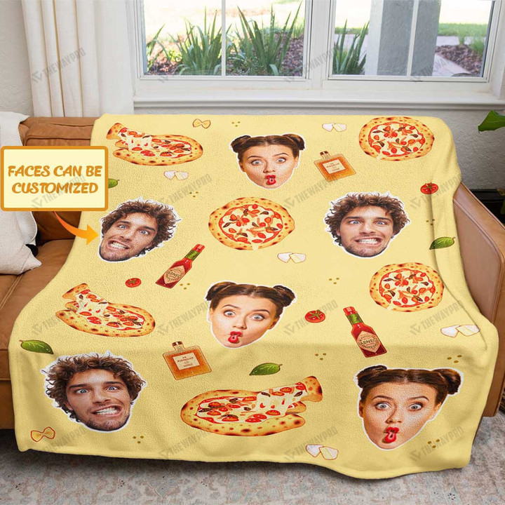 Personalized Face and Pizza Custom Soft Blanket