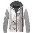 Cute White Maltese Dog Fleece Zipper, Dog Fleece Zipper For Humans
