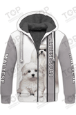 Cute White Maltese Dog Fleece Zipper, Dog Fleece Zipper For Humans