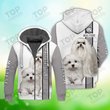 Cute White Maltese Dog Fleece Zipper, Dog Fleece Zipper For Humans
