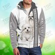 Cute White Maltese Dog Fleece Zipper, Dog Fleece Zipper For Humans