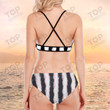 Black And White Ink Drawing Bikini With Ruffle Hem, Black And White Ink Drawing Bathing Suit
