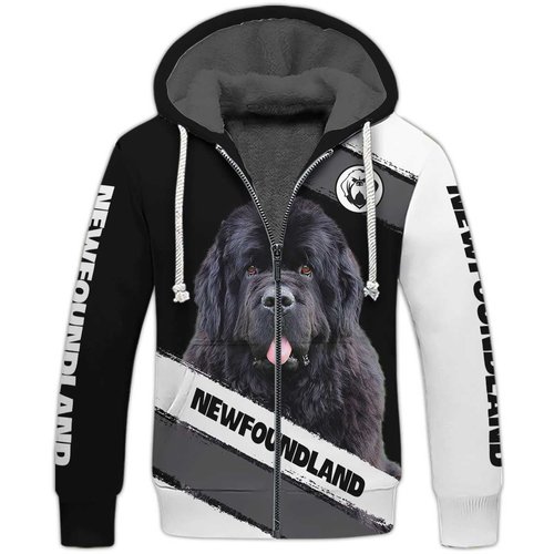 Black Newfoundland Dog Fleece Zipper, Newfoundland Fleece Zipper, Dog Fleece Zipper For Humans