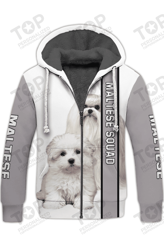 Cute White Maltese Dog Fleece Zipper, Dog Fleece Zipper For Humans