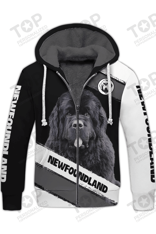 Black Newfoundland Dog Fleece Zipper, Newfoundland Fleece Zipper, Dog Fleece Zipper For Humans
