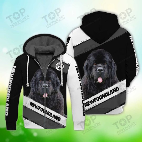 Black Newfoundland Dog Fleece Zipper, Newfoundland Fleece Zipper, Dog Fleece Zipper For Humans
