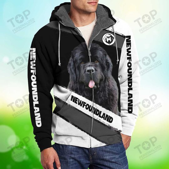 Black Newfoundland Dog Fleece Zipper, Newfoundland Fleece Zipper, Dog Fleece Zipper For Humans