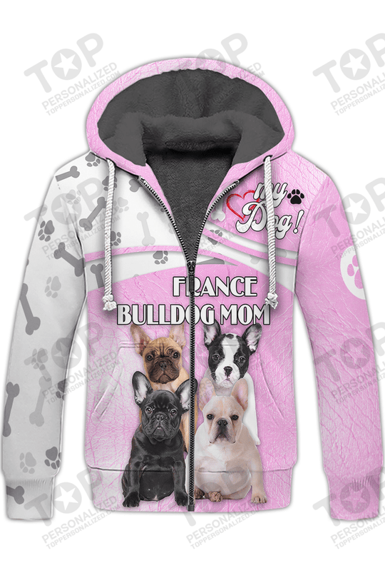 France Bulldog Mom Fleece Zipper, Dog Fleece Zipper For Humans