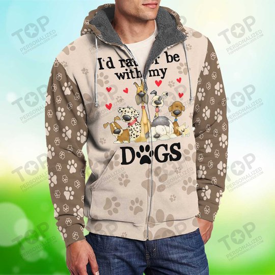 I'd Rather Be With My Dogs Fleece Zipper, Dog Fleece Zipper For Humans