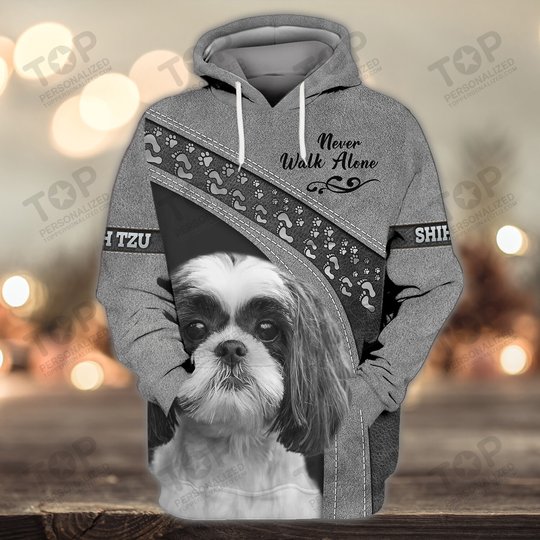 Shih Tzu Love Never Walk Alone 3D Full Print Shirts 1159