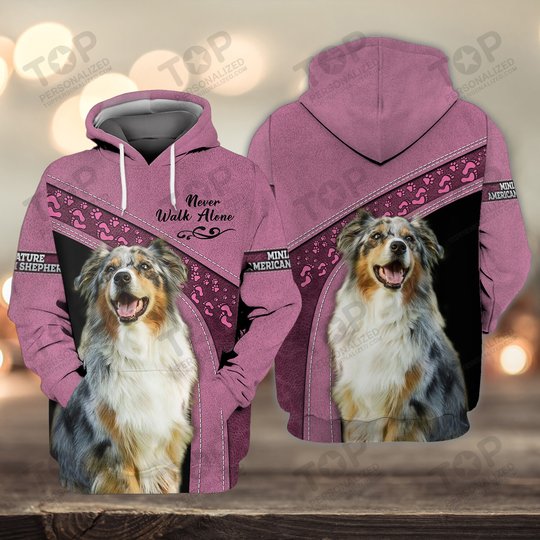 Miniature American Shepherd Love Never Walk Alone 3D Full Print Shirts 1175