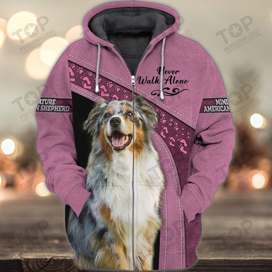 Miniature American Shepherd Love Never Walk Alone 3D Full Print Shirts 1175