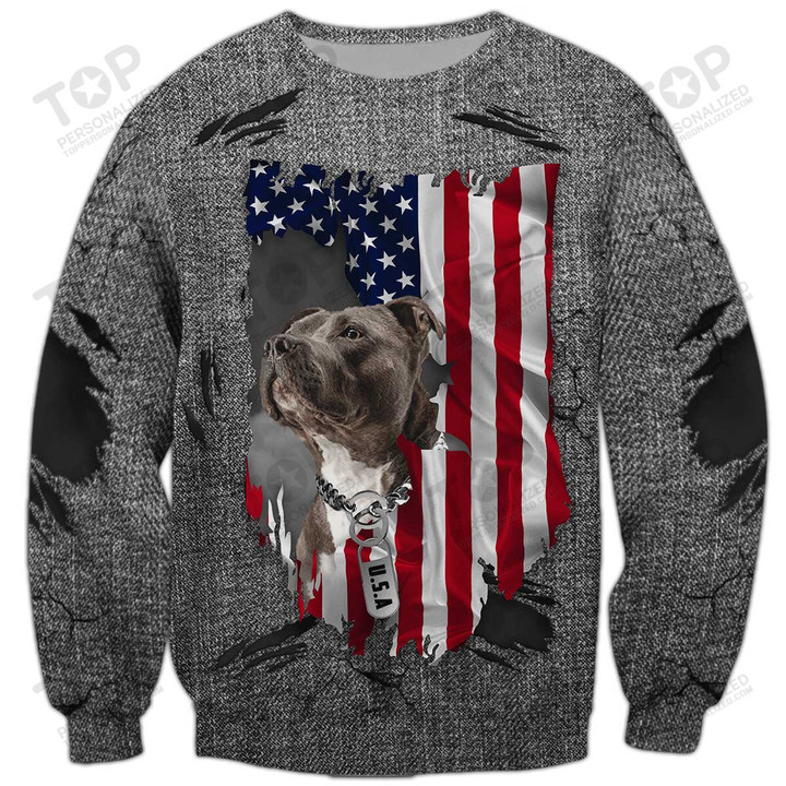 American Flag Pitbull Sweatshirt, Dog Sweatshirt For Humans