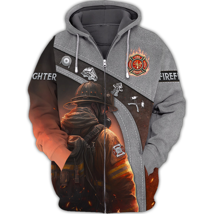 Firefighter Fireman 3D Zipper Hoodie Tshirt