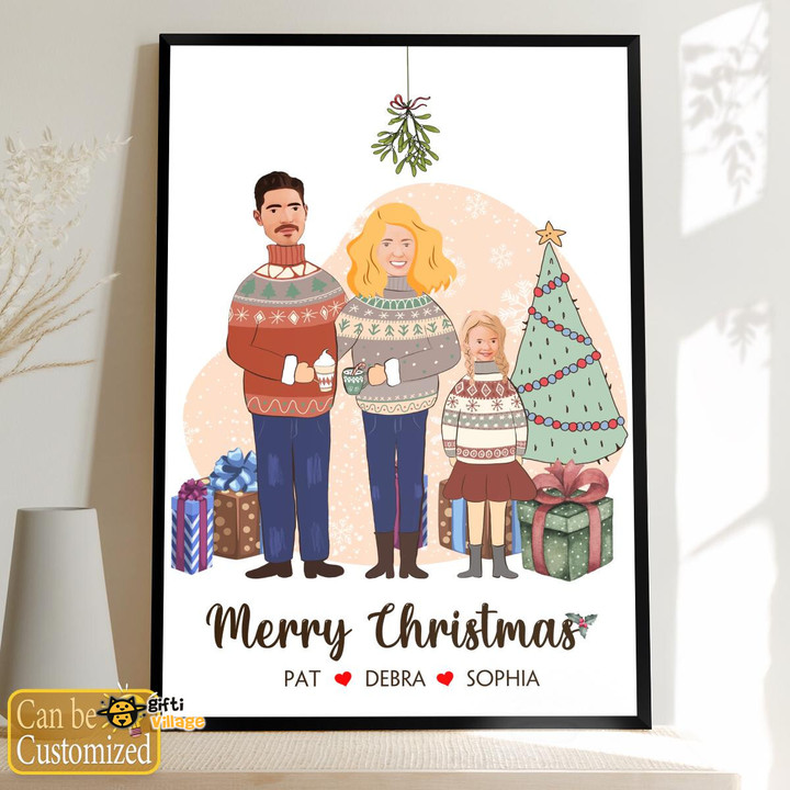 Custom face Christmas sweet family illustration