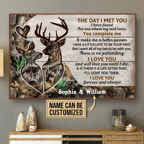 Personalized Bespoke Custom Meaningful Gift Deer Couple Camo The Day I Met Painting Canvas Personalized Bespoke Canvas Tshirt Huge Canvas Panels For Kids