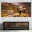 Dramatic Sunset Beautiful Sky Over Mountain 2 Deer Animals Canvas Art Dramatic Sunset Canvas Dogs Plain Painting Canvas For Kids