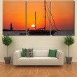 Sailboats Sunset Anchored Bay Near Lighthouse Fantastic Premium Canvas Wall Art Sailboats Sunset Small Paintings Canvas Wonderful Canvas Sheets For Painting