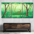 Green Forest Landscape Background Trees Deer Deer Animals Painting Canvas Green Forest Canvas Roll Shapely Frame For Canvas