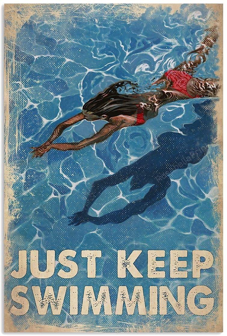 Vintage Girl Just Keep Swimming Canvas Vintage Girl Artkey Stretched Canvas Cool Supplies For Canvas Painting
