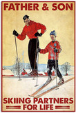 Vintage Father And Son Skiing Canvas Vintage Father Cotton Canvas Tent Shapely Rectangle Canvas For Painting