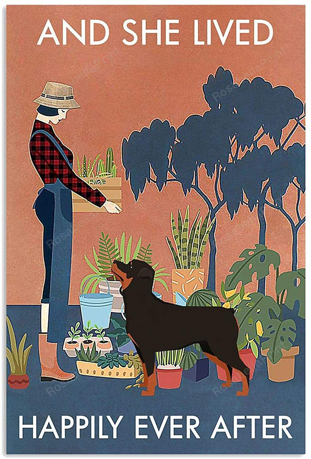 Vintage Lived Happily Gardening Rottweiler Painting Canvas Vintage Lived Mom Canvas Tote Big Rectangle Canvas For Painting