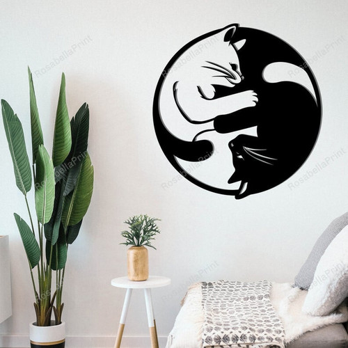 Two Cats (circle) Decor Wall Art Laser Cut Metal Sign Two Cats Metal Name Signs Personalized Beautiful Last Name Signs For Home