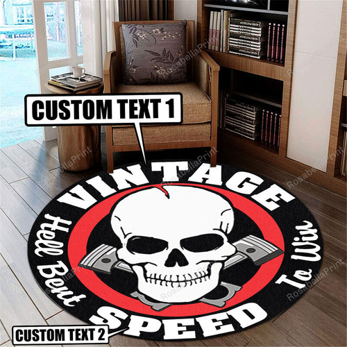 Personalized Vintage Speed Garage Decor, Home Bar Decor Hell Bent To Win Garage Decor, Home Bar Decor Hot Rod Round Area Rug Personalized Vintage Round Place Mats Great Round Foam Mats For Kids