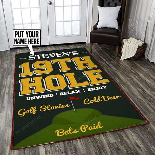 Personalized 19th Hole Golf Bar Man Cave Rug For Living Room