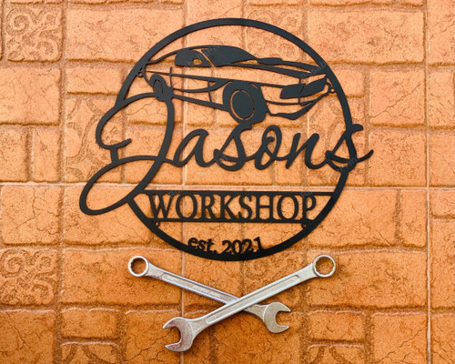 Custom Garage Est Sign Personalized Workshop Name Sign Gift for Dad Metal Wall Art Housewarming Plaque Car Shop Decor Man Cave Birthday Gift