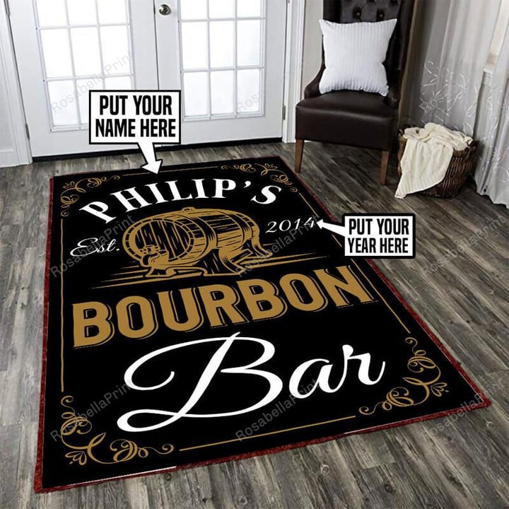 Basement Bar Personalized Bourbon Bar Area Rug Carpet Vintage Home Decor Gift Idea