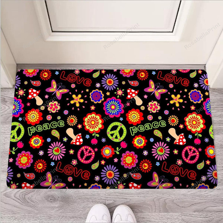 Hippie Peace Print Funny Outdoor Indoor Wellcome Welcome Mat Hippie Peace Sliptogrip Universal Doormat Great Large Rugs For Entryway